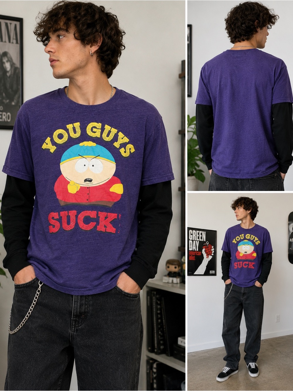 South Park Cartman Graphic“You Guys Suck” Layered T-Shirt Unisex Large